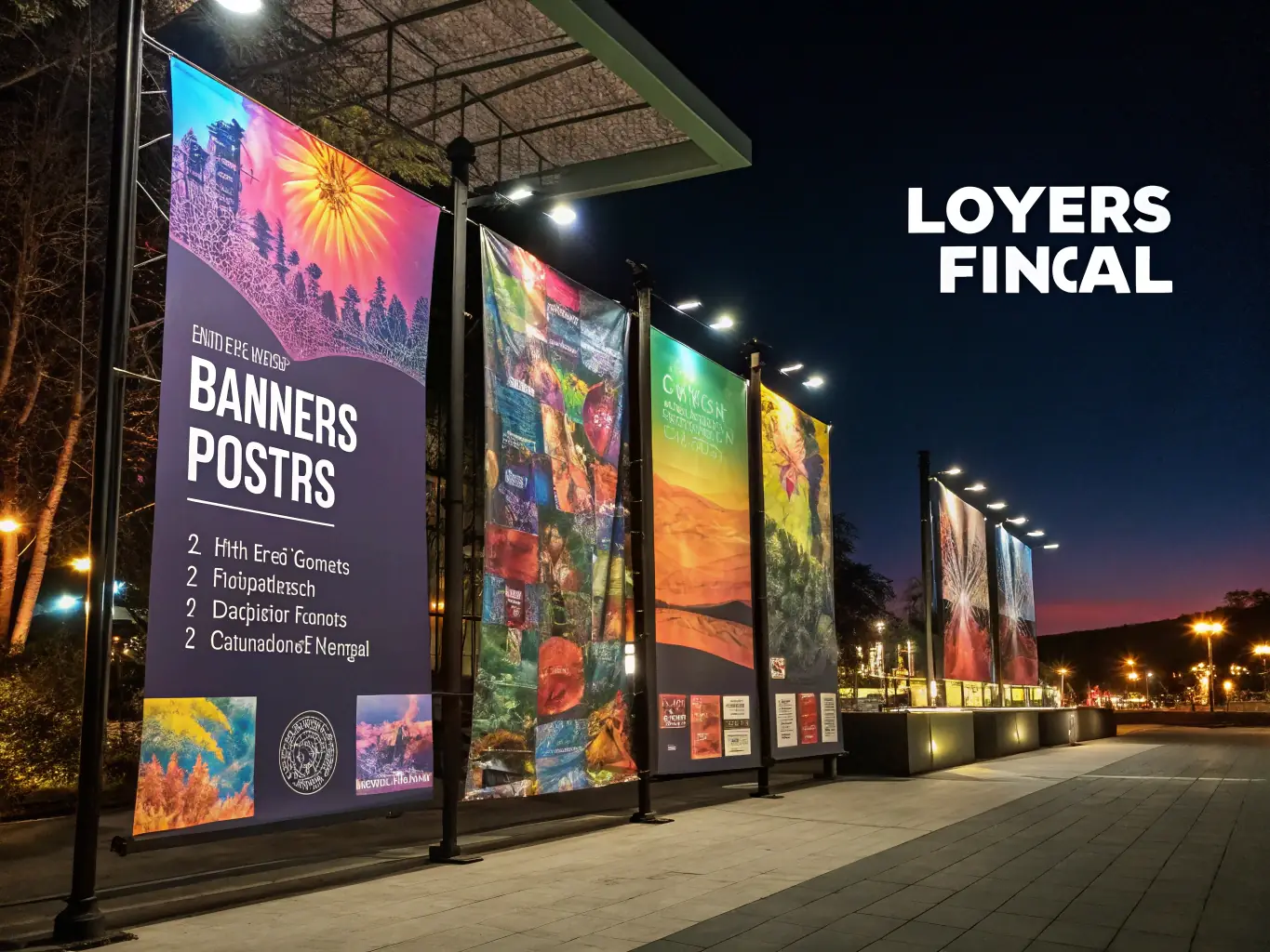 A vibrant graphic showcasing various promotional materials such as posters, flyers, and social media posts, representing the promotional resources offered by SPECTACLES EN RECOMMANDE.